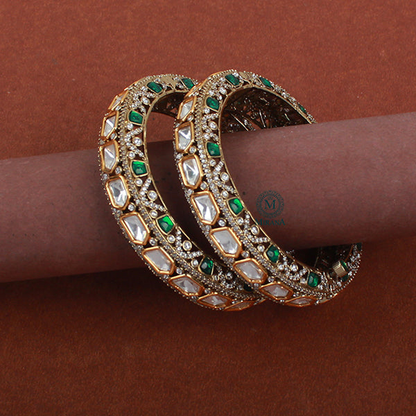 Radhika Emerald Green Polki Designer Bangles