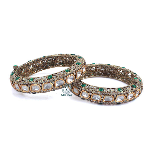Radhika Emerald Green Polki Designer Bangles