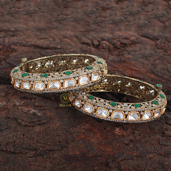 Radhika Emerald Green Polki Designer Bangles