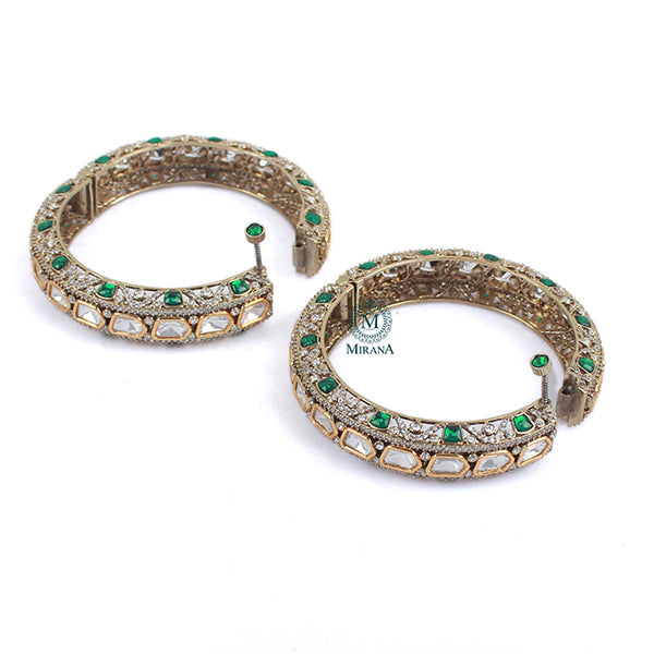 Radhika Emerald Green Polki Designer Bangles
