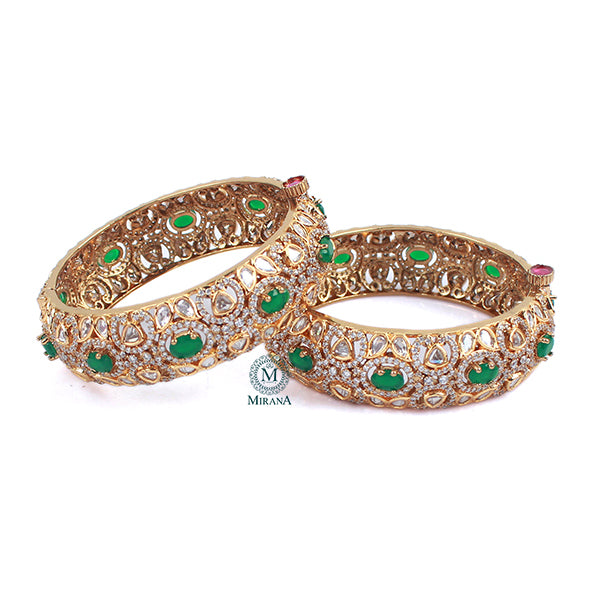 Kajal Emerald Green Polki Designer Bangles