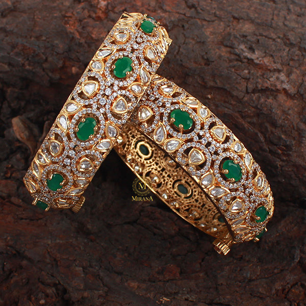 Kajal Emerald Green Polki Designer Bangles