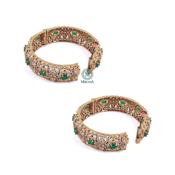 Kajal Emerald Green Polki Designer Bangles