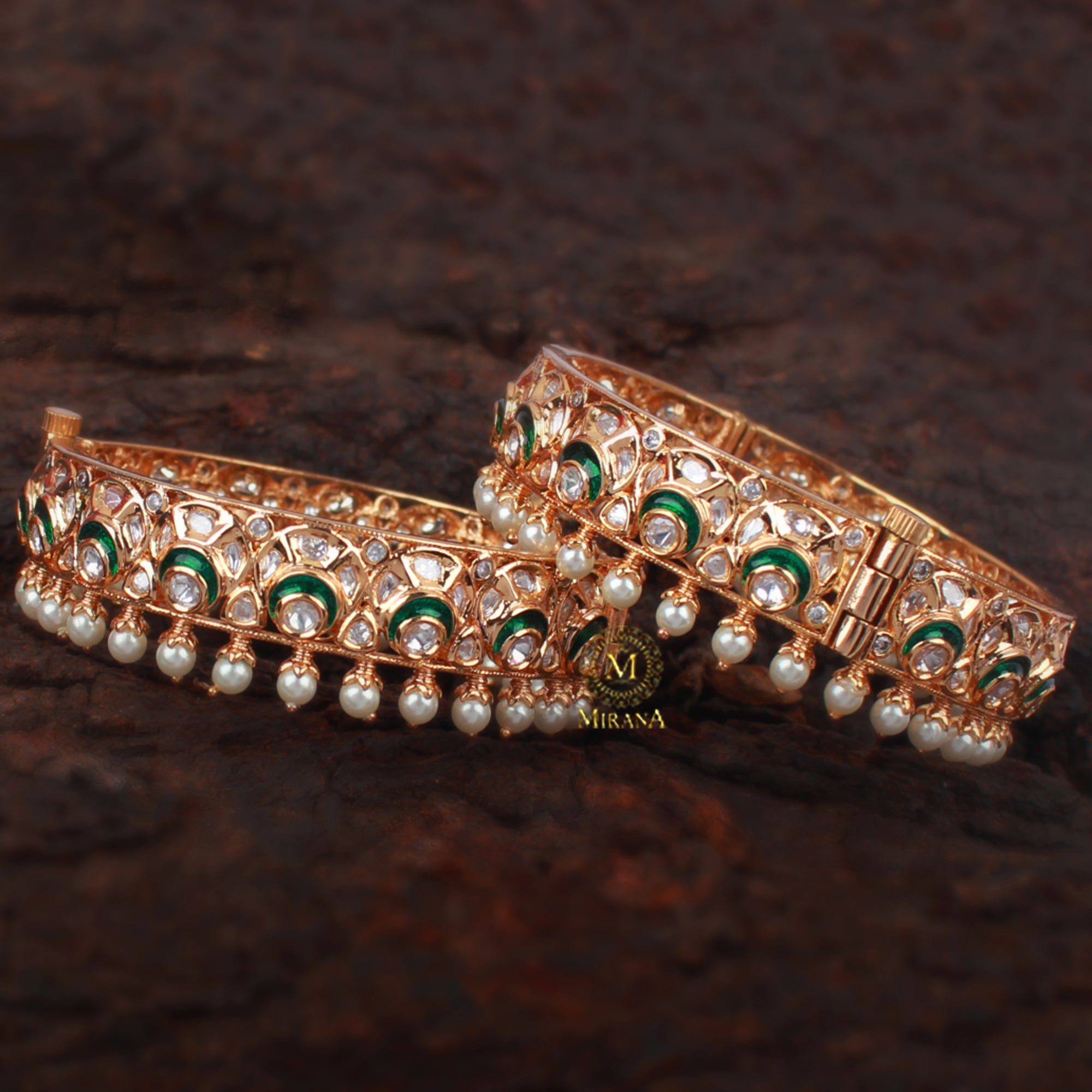 Vidhi Emerald Green Polki Designer Bangles