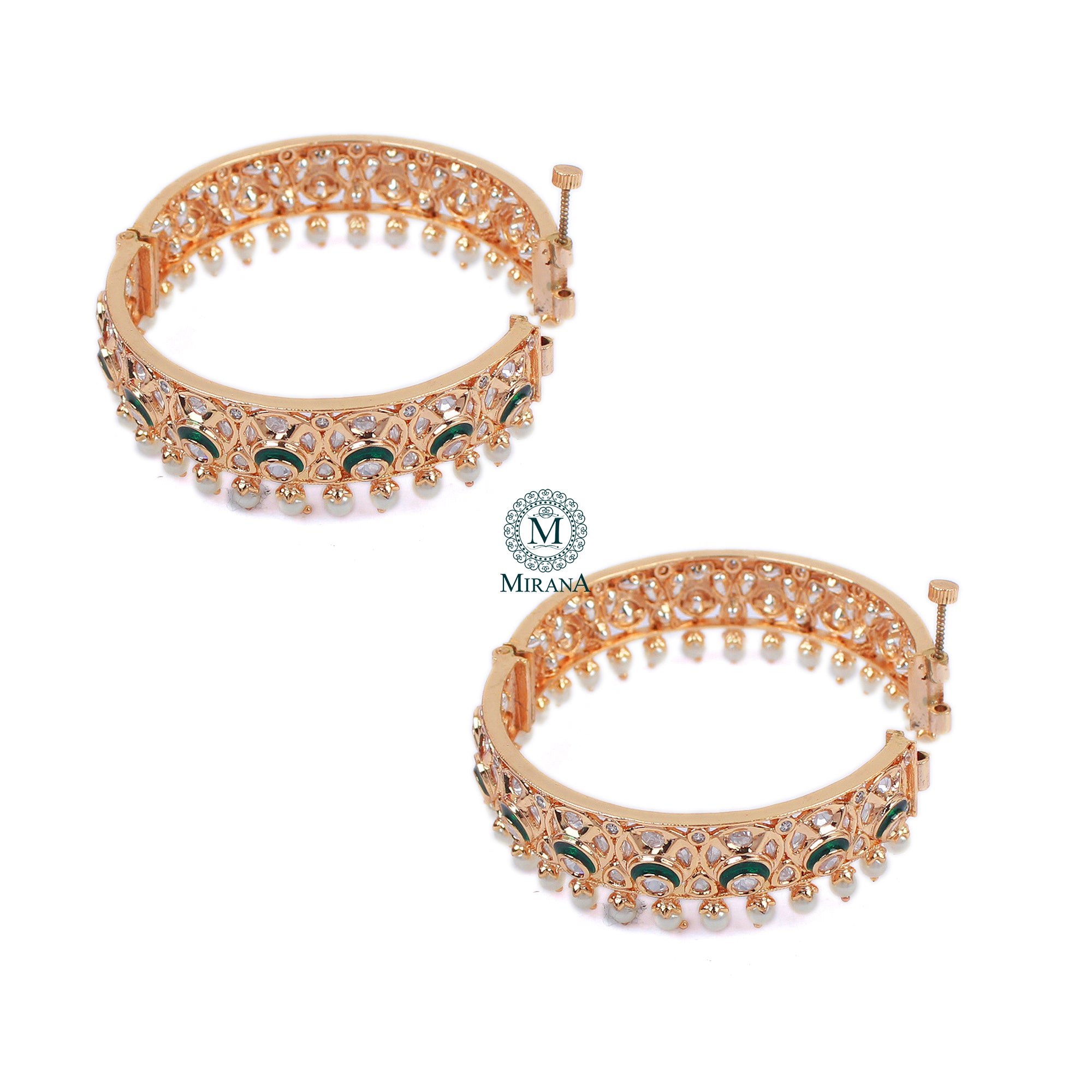 Vidhi Emerald Green Polki Designer Bangles