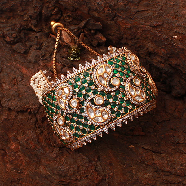 Aahana Emerald Green Polki Designer Bracelet