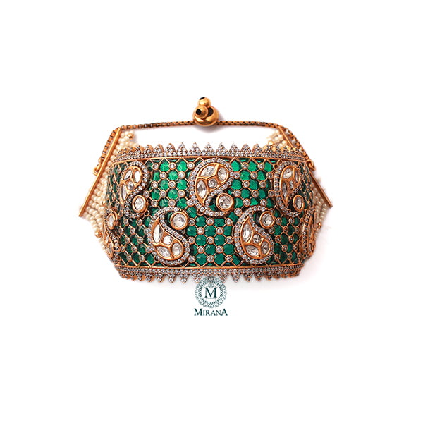 Aahana Emerald Green Polki Designer Bracelet