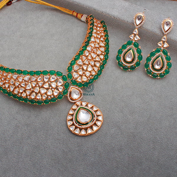 Morya Emerald Green Polki Choker Set