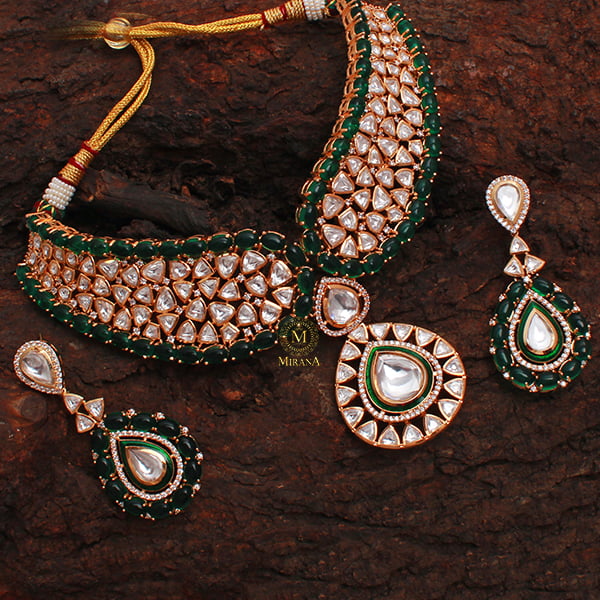 Morya Emerald Green Polki Choker Set
