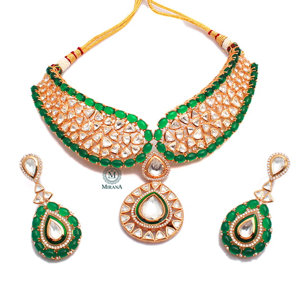 Morya Emerald Green Polki Choker Set