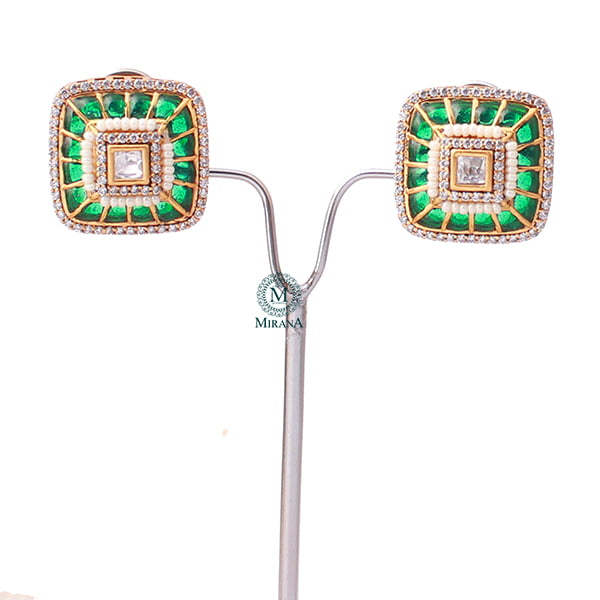 Lavana Emerald Green Polki Designer Choker Set