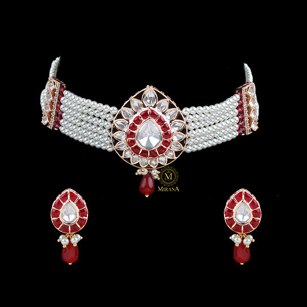 Sanwari Ruby Polki Designer Choker Set