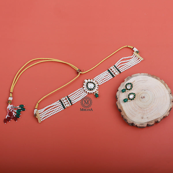 Sanwari Emerald Green Polki Designer Choker Set