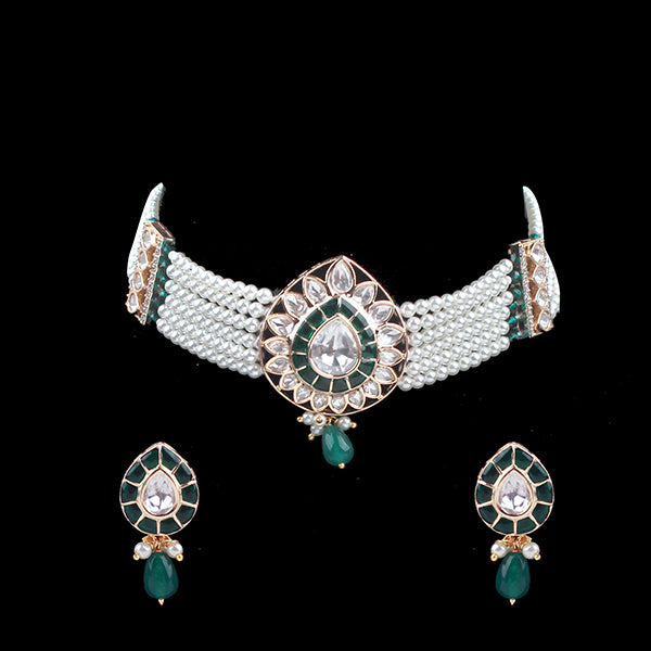 Sanwari Emerald Green Polki Designer Choker Set