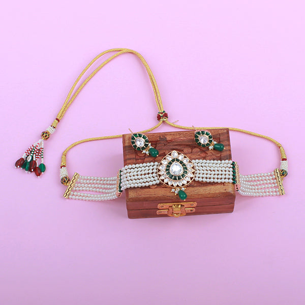 Sanwari Emerald Green Polki Designer Choker Set