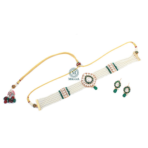 Sanwari Emerald Green Polki Designer Choker Set