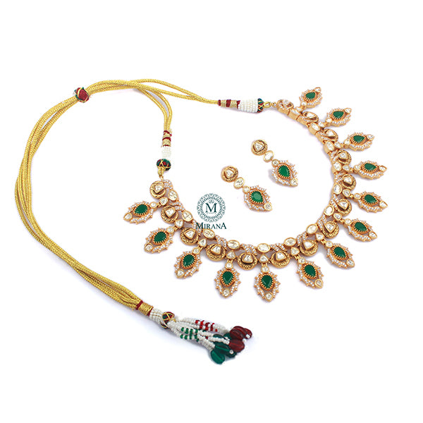 Pari Emerald Green Moissanite Designer Choker Set