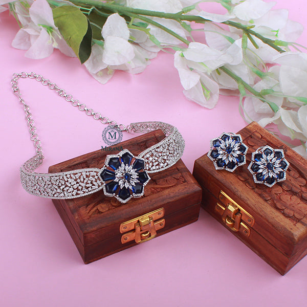 Cerina Sapphire Blue CZ Designer Choker Set