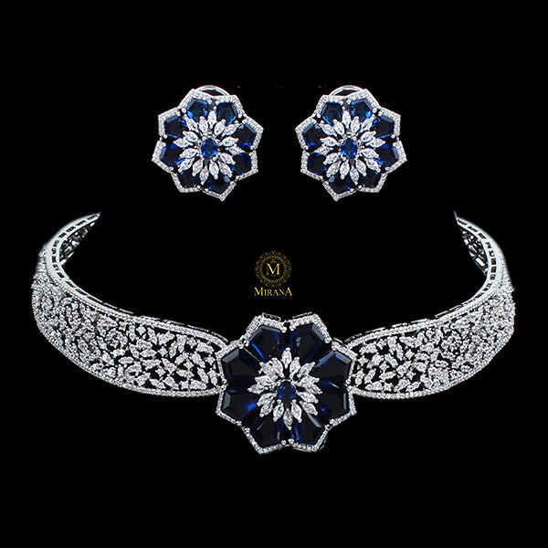 Cerina Sapphire Blue CZ Designer Choker Set