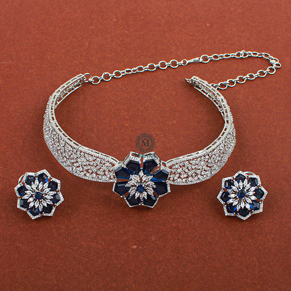 Cerina Sapphire Blue CZ Designer Choker Set