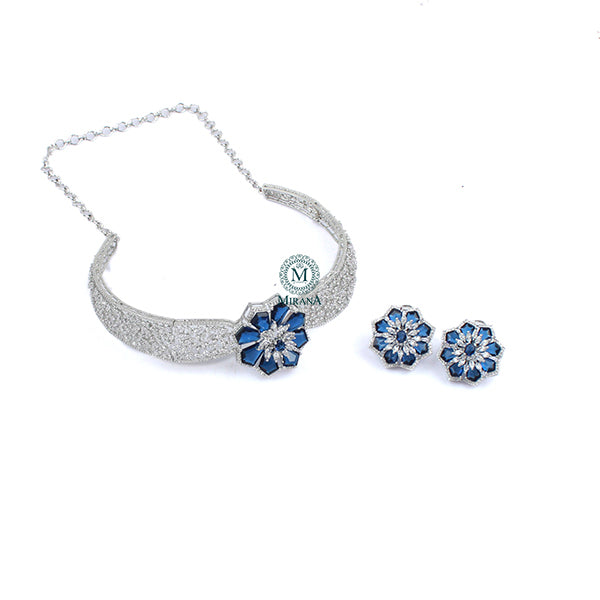 Cerina Sapphire Blue CZ Designer Choker Set