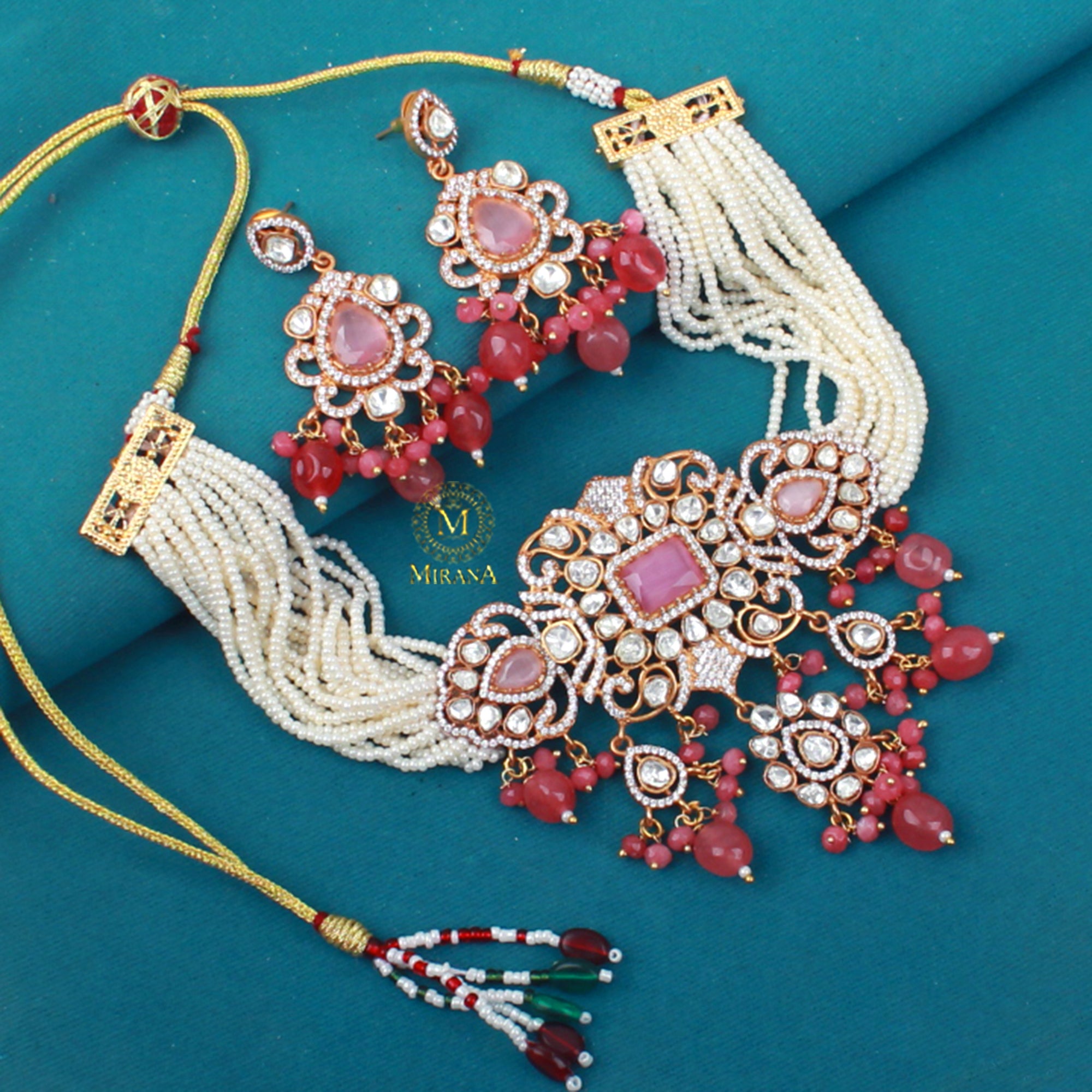 Leela Pastel Pink Polki Designer Choker Set