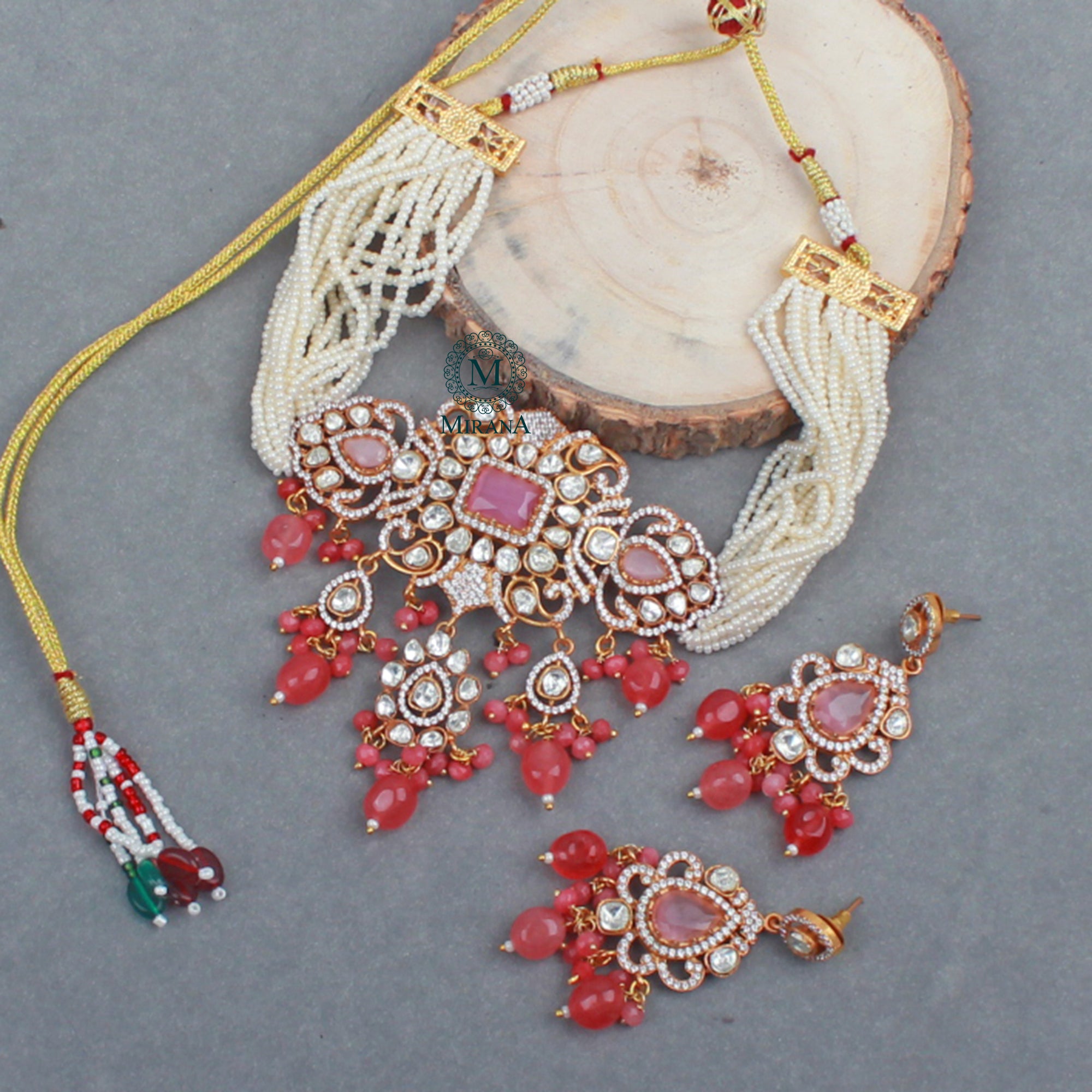 Leela Pastel Pink Polki Designer Choker Set