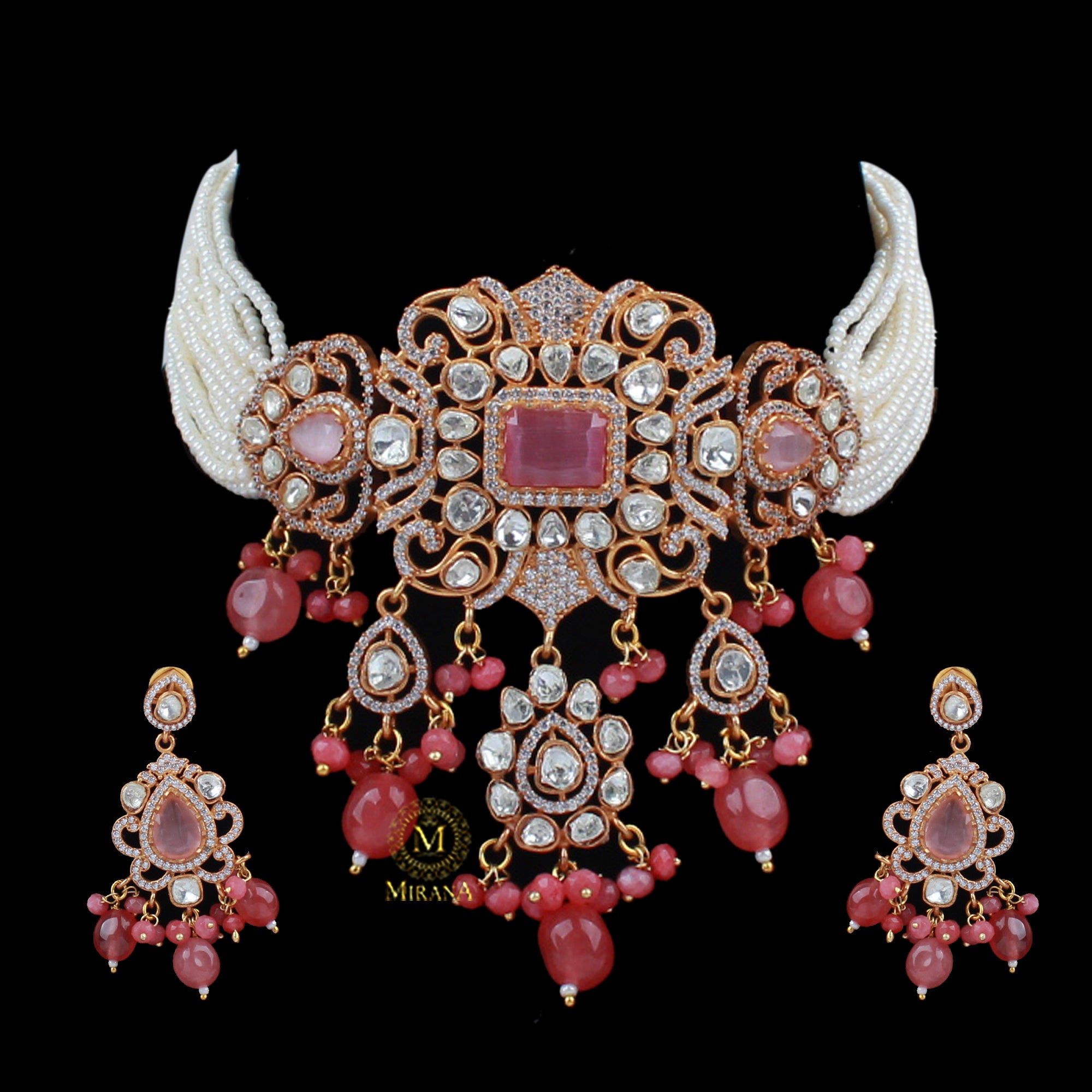 Leela Pastel Pink Polki Designer Choker Set