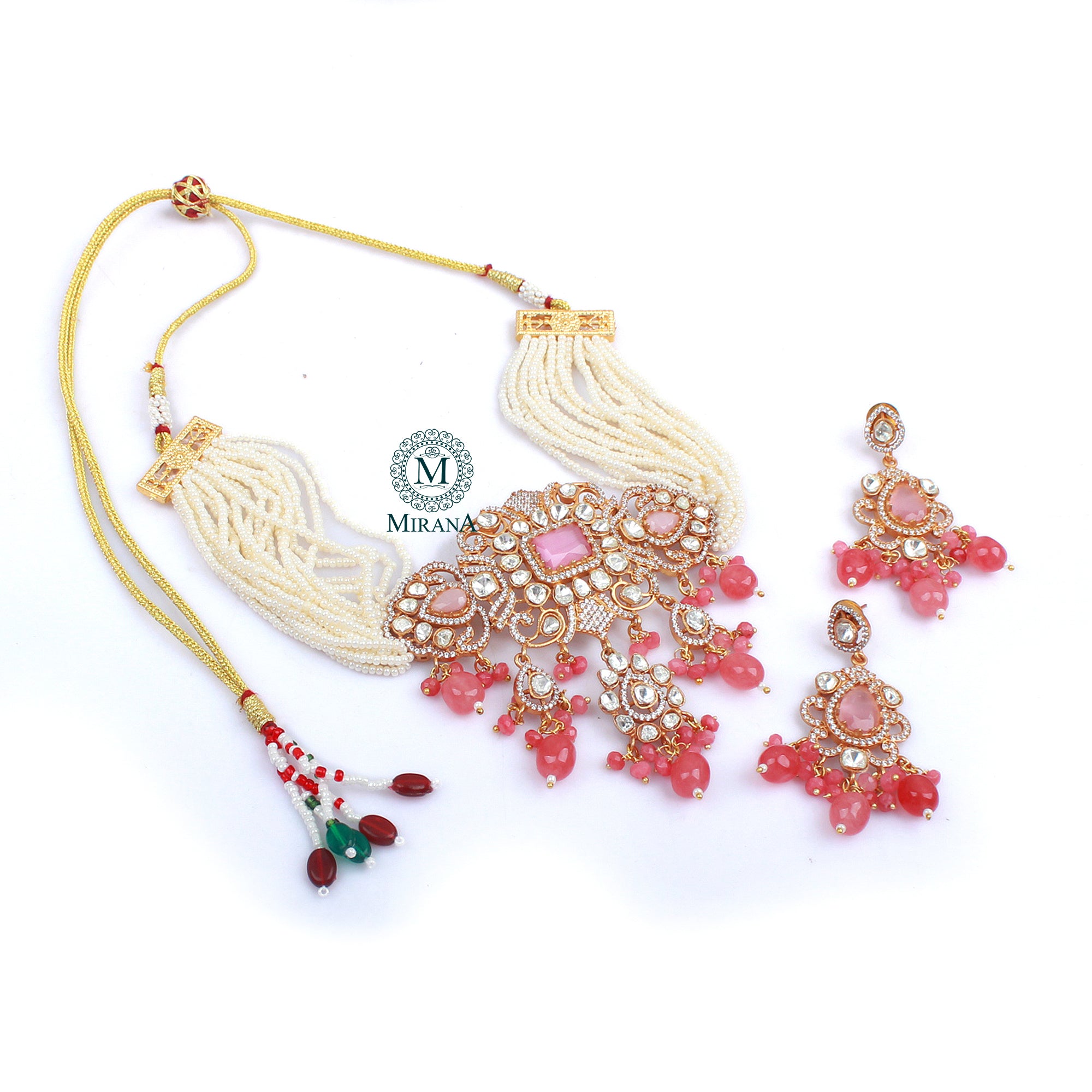 Leela Pastel Pink Polki Designer Choker Set