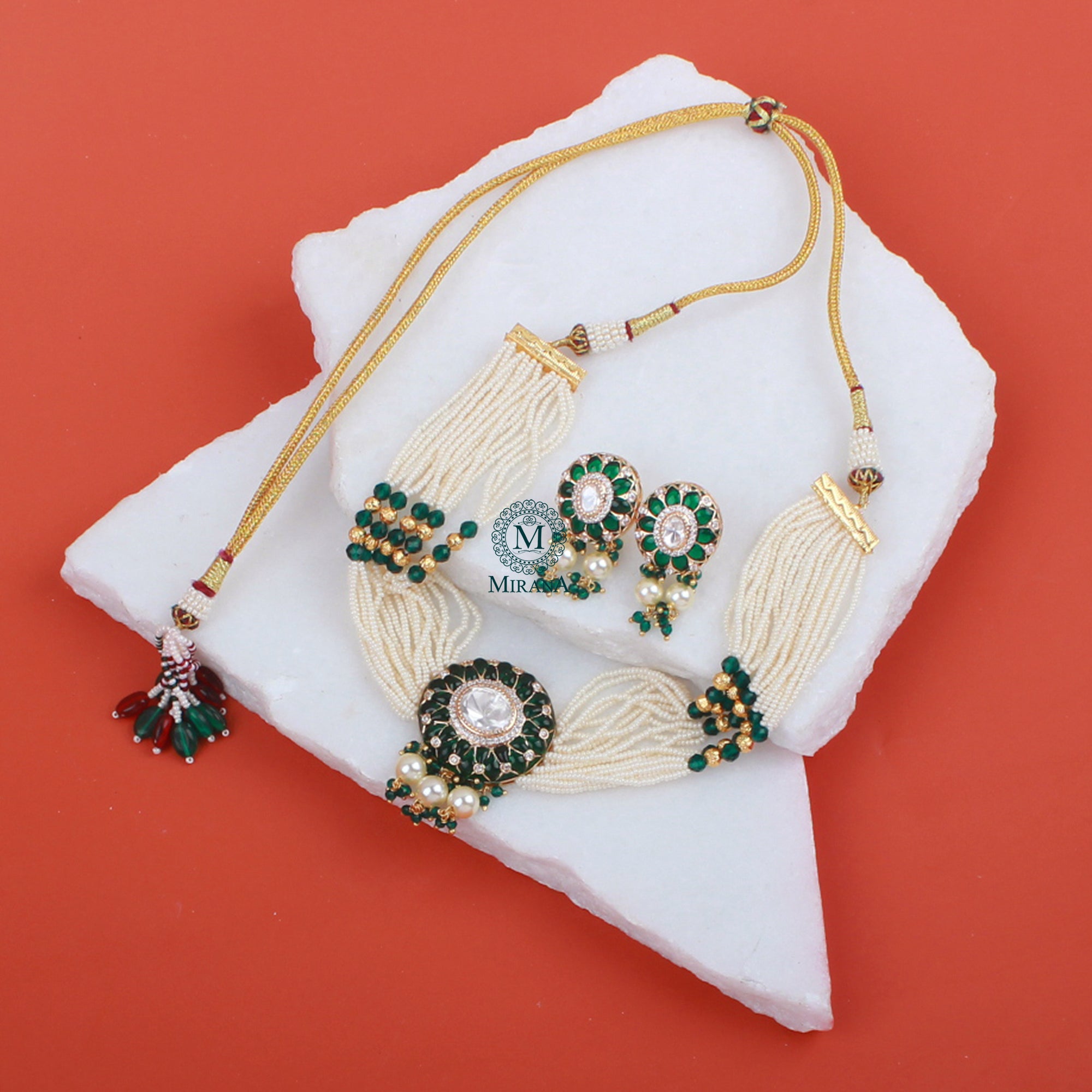 Bhuvika Emerald Green Polki Choker Set