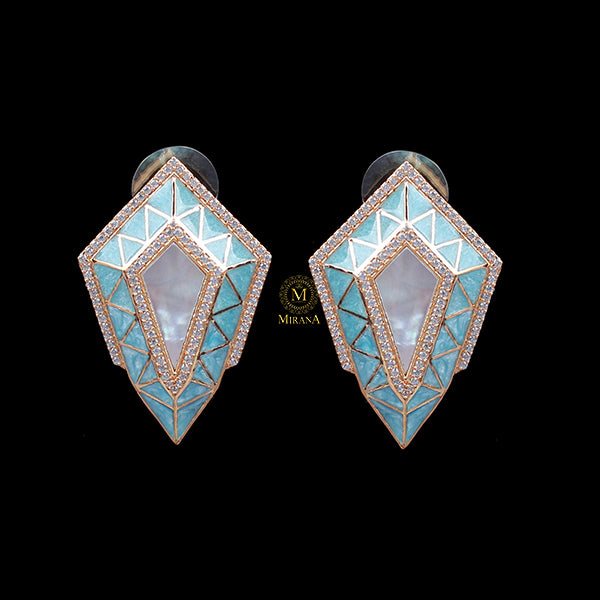 Cora Sky Blue MOP CZ Designer Studs
