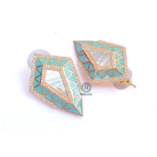 Cora Sky Blue MOP CZ Designer Studs