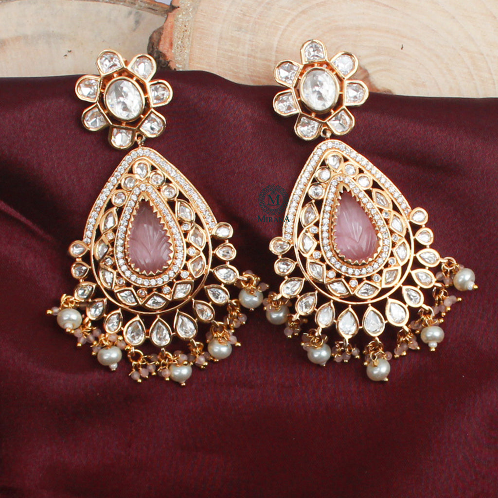 Aanchal Pastel Pink Polki Designer Earrings - Main Image