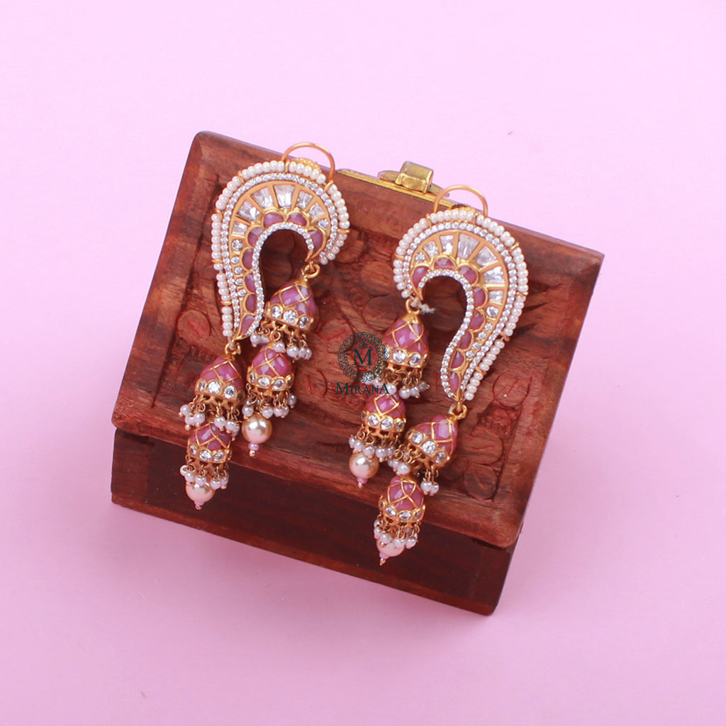Rikita Pastel Pink Polki Designer Earrings - Main Image