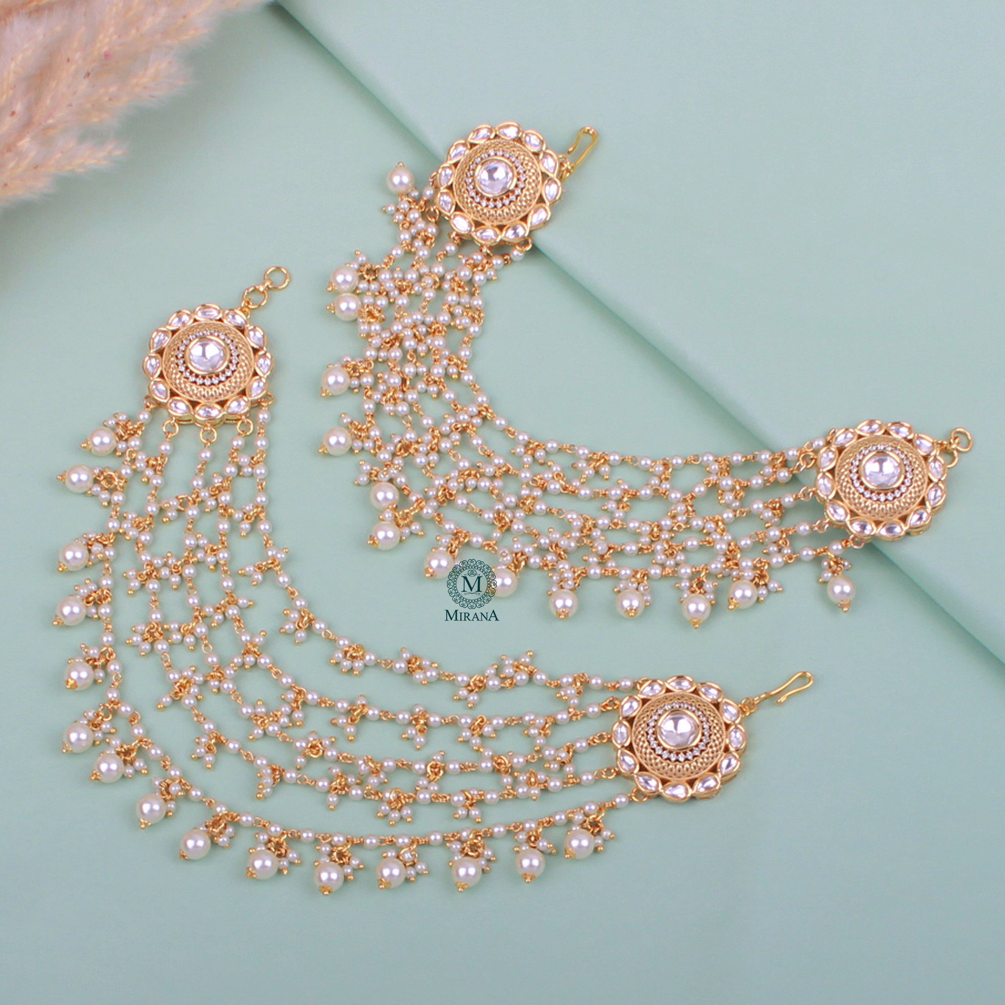 Radhika Pearl Polki Ear Chains