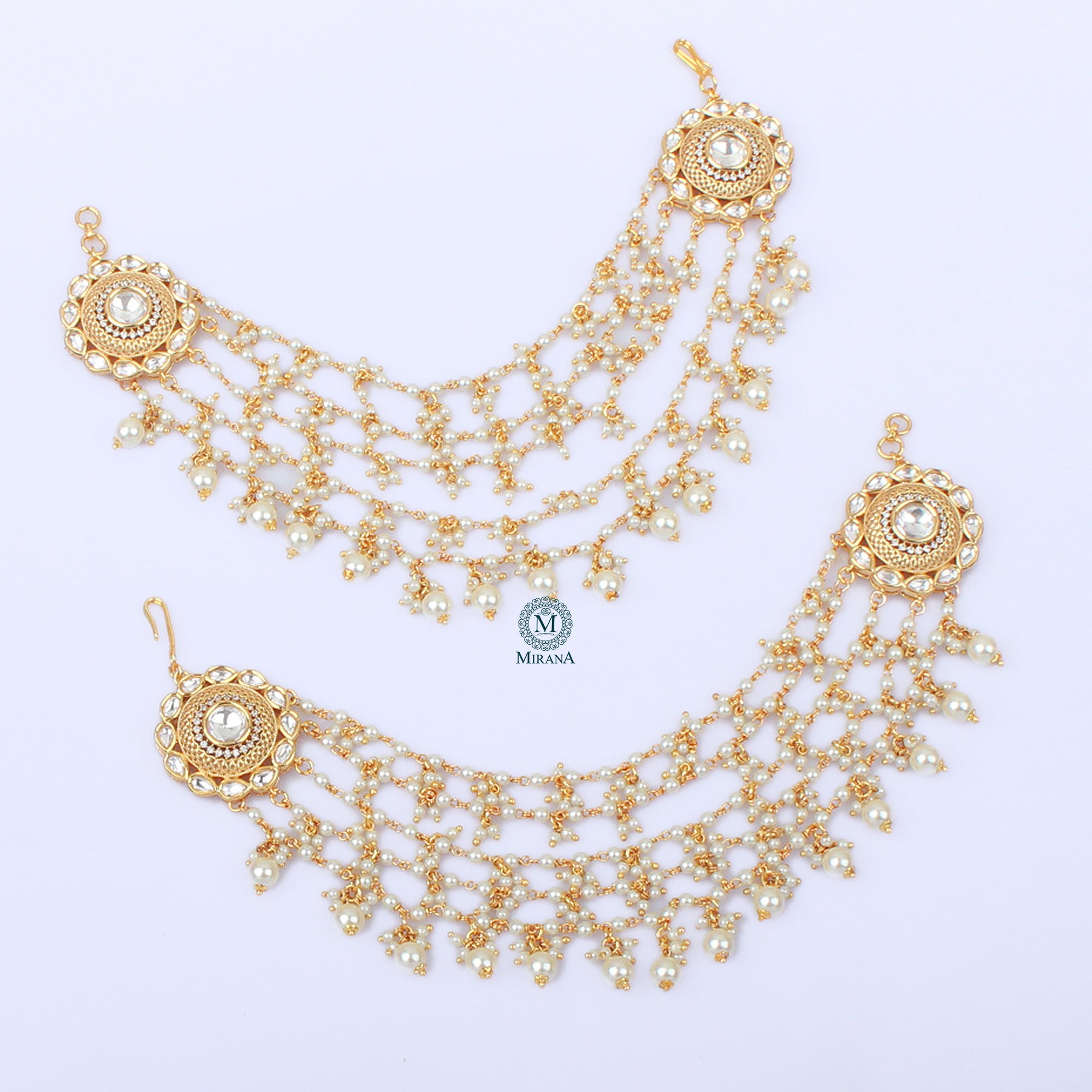 Radhika Pearl Polki Ear Chains
