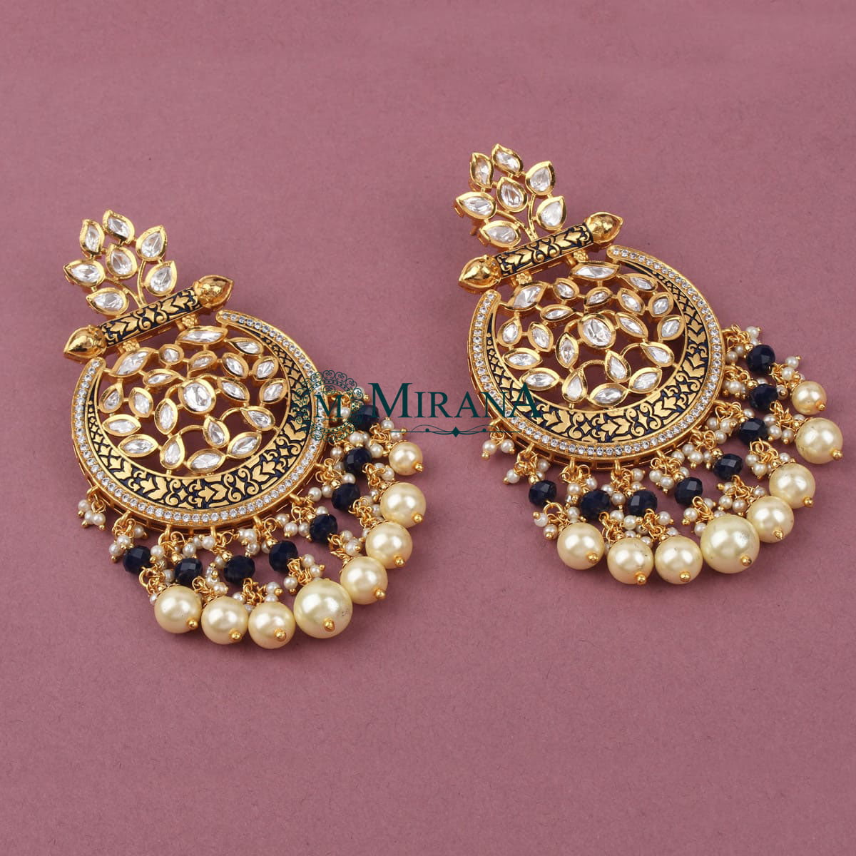 Vriddhi Blue Colored Kundan Earrings