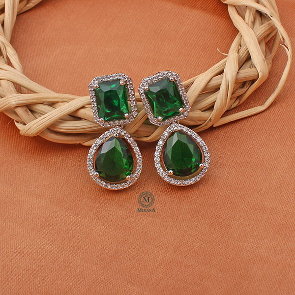 Selena Emerald Green CZ Designer Earrings