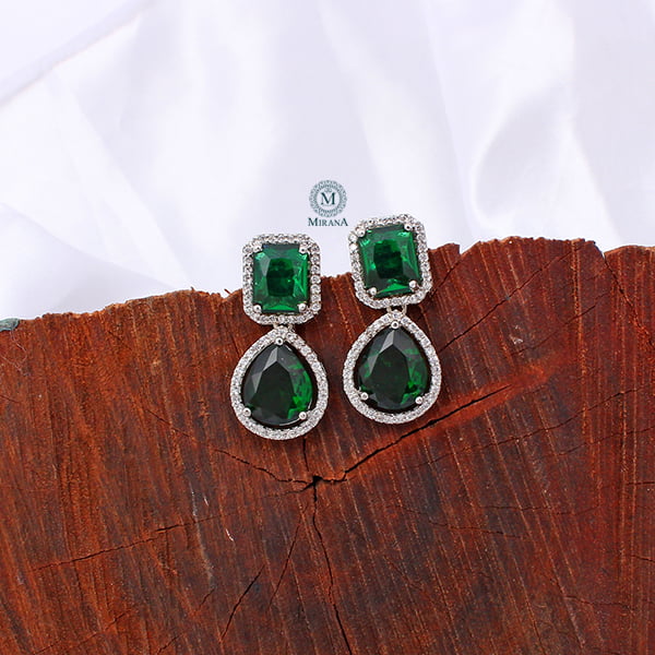Selena Emerald Green CZ Designer Earrings