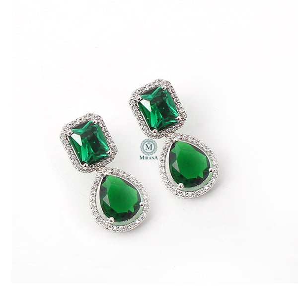 Selena Emerald Green CZ Designer Earrings