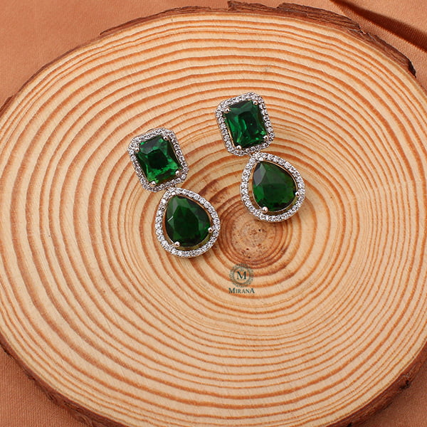 Selena Emerald Green CZ Designer Earrings