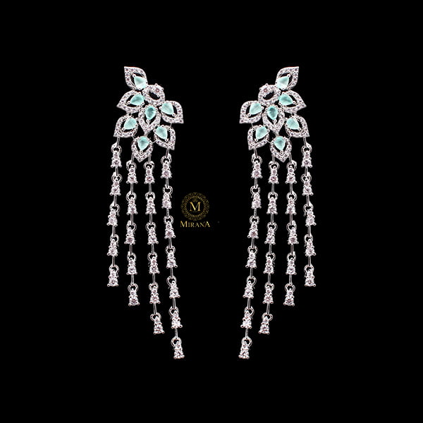 Elisa Pastel Green CZ Designer Tassels Earrings
