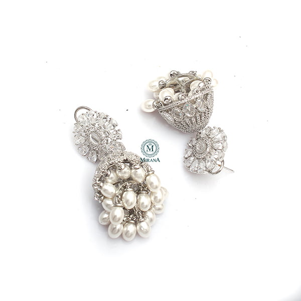 Jazzy Pearl CZ Designer Jhumkas