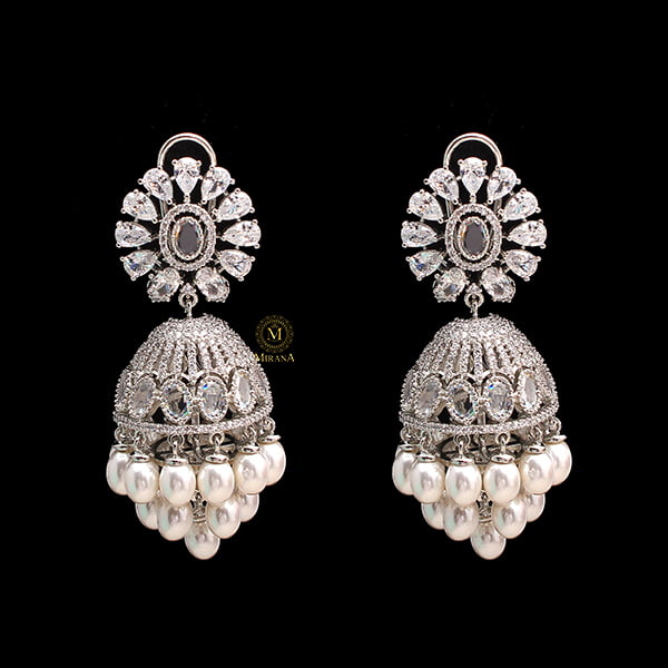 Jazzy Pearl CZ Designer Jhumkas