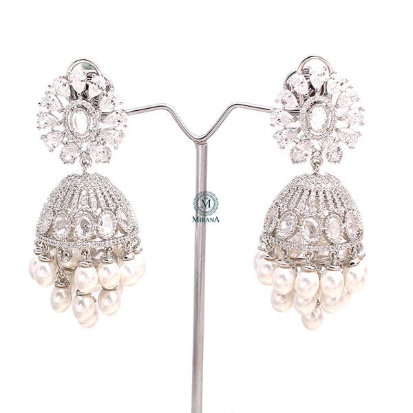 Jazzy Pearl CZ Designer Jhumkas