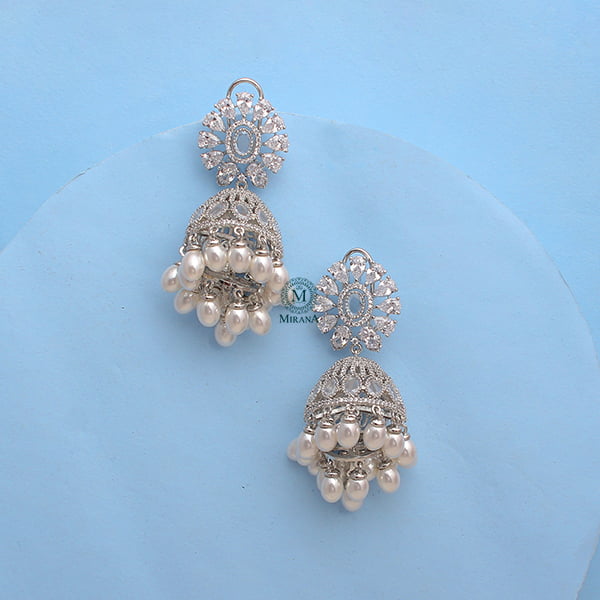 Jazzy Pearl CZ Designer Jhumkas