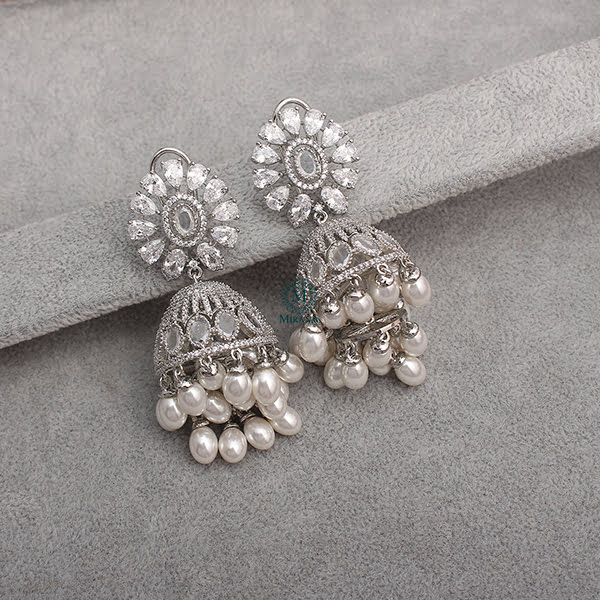 Jazzy Pearl CZ Designer Jhumkas