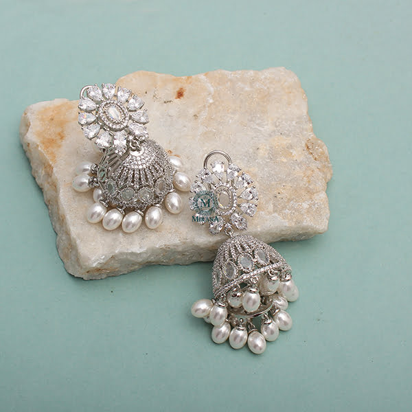 Jazzy Pearl CZ Designer Jhumkas