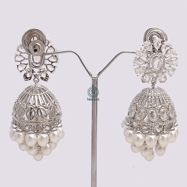 Jazzy Pearl CZ Designer Jhumkas