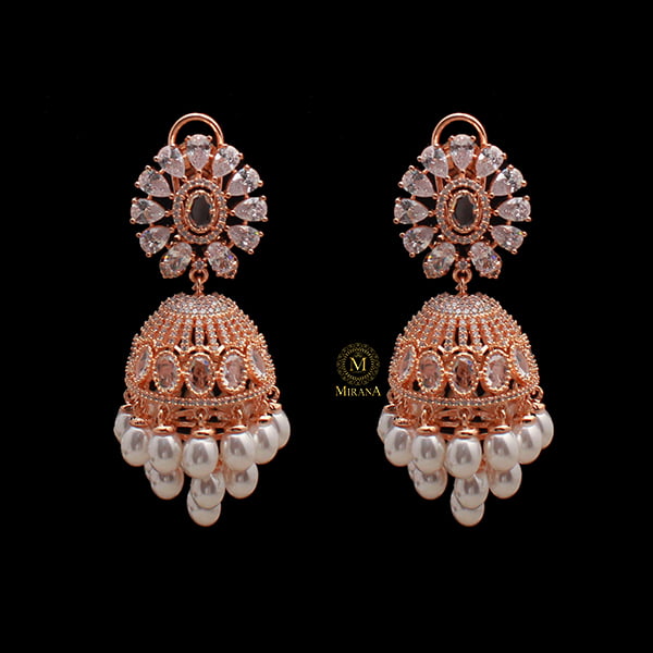 Jazzy Pearl CZ Designer Jhumkas